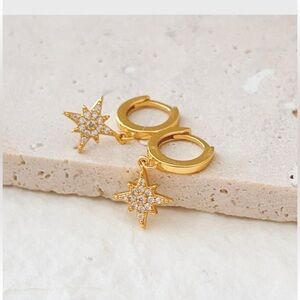 925 Sterling Silver Dangle  North Star Hoop Earrings,